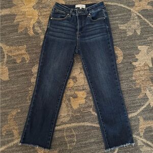 Stylish Dark Blue Frayed Cropped Hidden Jeans